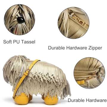 Lyuxhetaokdiq Women Luxury Dog Shaped Crossbody Shoulder Bag Handbag PU Leather Unique Novelty Dog Shaped Purse(Gold)