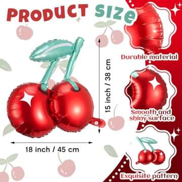 Hungdao 12 Pcs Cherry Balloons - Foil Cherry Theme Party Decorations for Summer Celebrations