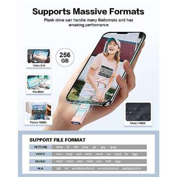 Flash Drive for iPhone 256GB, Photo Stick Thumb Drive USB Stick High Speed Transfer USB Drives External Storage Memory Expansion for iPhone/iPad/PC/Laptop (Pink)