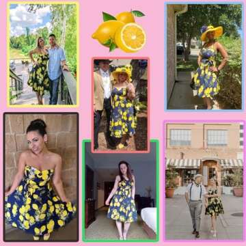 Topdress Women's Vintage Polka Audrey Dress 1950s Halter Retro Cocktail Dress Lemon S