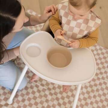 Tiny Twinkle Mess-Proof Splat Mats for Under high Chairs or Table Cover Art Projects for Baby and Toddler - Waterproof, Washable Floor or Table Splash mat 51" x 51" (Brown Checkers)