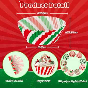 SANNIX 450pcs Christmas Cupcake Liners,Xmas Candy Pattern Baking Cups Cupcake Wrappers Paper Wraps M...