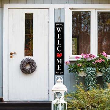 Monjita Welcome Sign for Front Porch Standing, Interchangeable Wooden Sign with 5 Designed Double-Si...