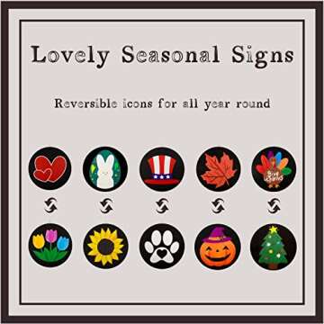 Monjita Welcome Sign for Front Porch Standing, Interchangeable Wooden Sign with 5 Designed Double-Sided Icons for Front Door, All Seasonal Farmhouse Rustic Modern Porch Decor for Fall Harvest