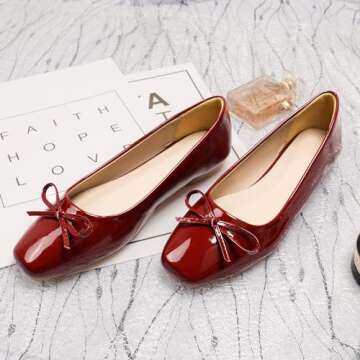 Dear Time Women's Casual Foldable Ballet Flats Square Toe Ballerina Flats Shoes Comfortable Burgundy...