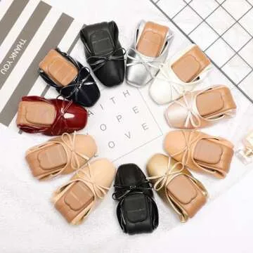 Dear Time Women's Casual Foldable Ballet Flats Square Toe Ballerina Flats Shoes Comfortable Burgundy Patent Leather Size 7.5