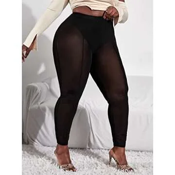 MakeMeChic Plus Size Mesh Sheer High Waist Leggings