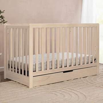 DaVinci Carter's Colby 4-in-1 Convertible Crib with Trundle Drawer in Washed Natural, Greenguard Gold Certified, Undercrib Storage