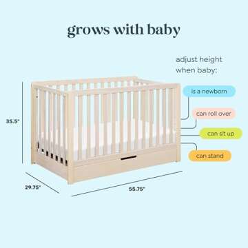 DaVinci Carter's Colby 4-in-1 Convertible Crib with Trundle Drawer in Washed Natural, Greenguard Gold Certified, Undercrib Storage