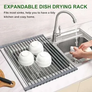 Sindax 23.7" Extra Large Expandable Roll Up Over The Sink Dish Drying Rack