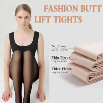 GTETKDE Women Warm Fleece Translucent Pantyhose Tights, Fake Translucent Fleece Winter Thermal Pantyhose for Women S/M 200GBlack