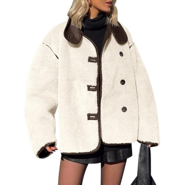 Tankaneo Women's Faux Fur Jacket - Warm Winter Casual Style with Stand Up Collar and Shaggy Outwear ...