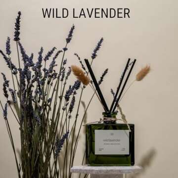 Craft & Kin Reed Diffuser with Dried Flowers | 5 oz White Lavender Scented Reed Diffusers for Home, ...