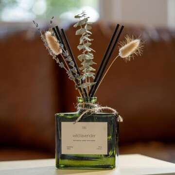Craft & Kin Reed Diffuser with Dried Flowers | 5 oz White Lavender Scented Reed Diffusers for Home, Bathroom | Scent Sticks | Elegant Fragrance Home Decor for Men & Women