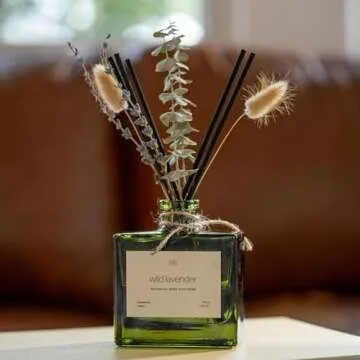 Craft & Kin Reed Diffuser with Dried Flowers | 5 oz White Lavender Scented Reed Diffusers for Home, Bathroom | Scent Sticks | Elegant Fragrance Home Decor for Men & Women