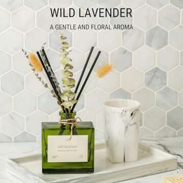 Craft & Kin Reed Diffuser with Dried Flowers | 5 oz White Lavender Scented Reed Diffusers for Home, Bathroom | Scent Sticks | Elegant Fragrance Home Decor for Men & Women