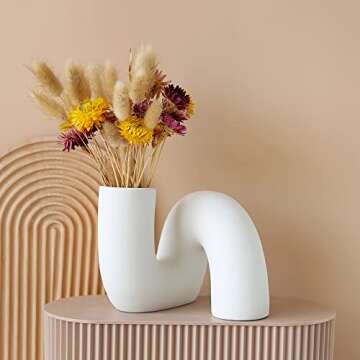 PhiDor White Ceramic Flower Vase for Decor,Modern Minimalist Abstraction Vases,Farmhouse Decorative ...