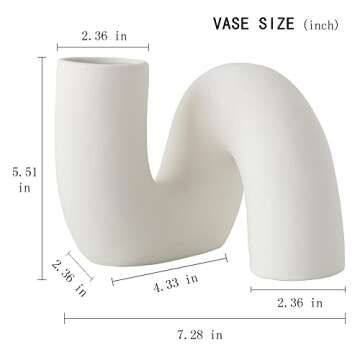 PhiDor White Ceramic Flower Vase for Decor,Modern Minimalist Abstraction Vases,Farmhouse Decorative vase for Centerpieces,Kitchen,Office, Living Room,Wedding Floral Decoration (White)
