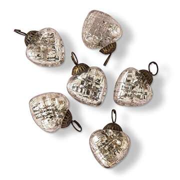 Luna Bazaar Mercury Glass Mini Heart Ornaments (1 to 1.5-Inch, Silver, Deidra Design, Set of 6) - Great Gift Idea, Vintage-Style Decorations for Christmas, Special Occasions, Home Decor and Parties