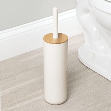 mDesign Cream Toilet Brush with Bamboo Holder for Bathrooms