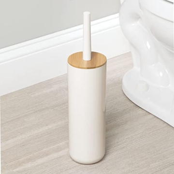 mDesign Cream Toilet Brush with Bamboo Holder for Bathrooms