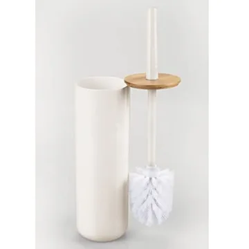 mDesign Cream Toilet Brush with Bamboo Holder for Bathrooms