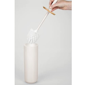 mDesign Cream Toilet Brush with Bamboo Holder for Bathrooms