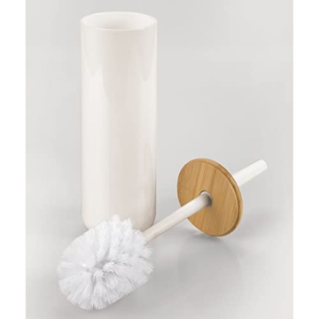 mDesign Cream Toilet Brush with Bamboo Holder for Bathrooms