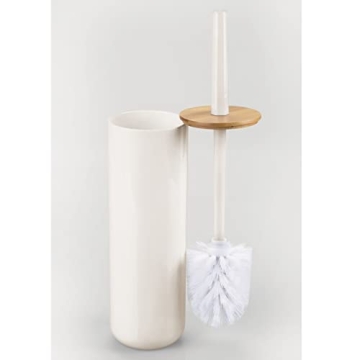 mDesign Cream Toilet Brush with Bamboo Holder for Bathrooms