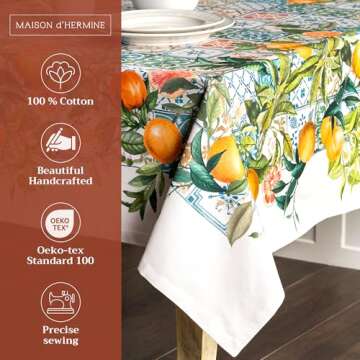 Maison d' Hermine Tablecloth 60"x90" - Agrume Pattern - Rectangle Decorative Cotton Tablecloth for D...