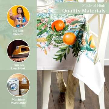 Maison d' Hermine Tablecloth 60"x90" - Agrume Pattern - Rectangle Decorative Cotton Tablecloth for Dining Room, Home, Farmhouse, Parties, Outdoor, Boho & Wedding - Ideal for Spring & Summer