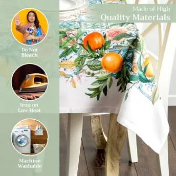 Maison d' Hermine Tablecloth 60"x90" - Agrume Pattern - Rectangle Decorative Cotton Tablecloth for Dining Room, Home, Farmhouse, Parties, Outdoor, Boho & Wedding - Ideal for Spring & Summer