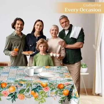Maison d' Hermine Tablecloth 60"x90" - Agrume Pattern - Rectangle Decorative Cotton Tablecloth for Dining Room, Home, Farmhouse, Parties, Outdoor, Boho & Wedding - Ideal for Spring & Summer