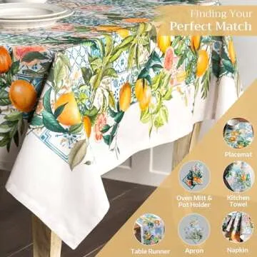 Maison d' Hermine Tablecloth 60"x90" - Agrume Pattern - Rectangle Decorative Cotton Tablecloth for Dining Room, Home, Farmhouse, Parties, Outdoor, Boho & Wedding - Ideal for Spring & Summer