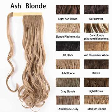 Cagora Clip in Ponytail Extension Curly Wavy Pony Tail Extensions Wrap Around Hairpieces Claw Synbthetic Ponytails Magic Paste Hair Wraps Ponytail Hair Extensions for Women (Ash Blonde(M27613))