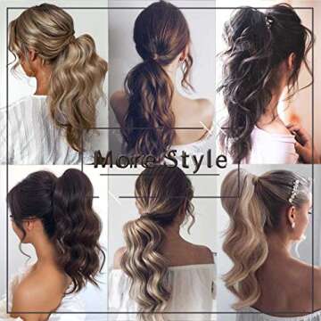 Cagora Clip in Ponytail Extension Curly Wavy Pony Tail Extensions Wrap Around Hairpieces Claw Synbthetic Ponytails Magic Paste Hair Wraps Ponytail Hair Extensions for Women (Ash Blonde(M27613))