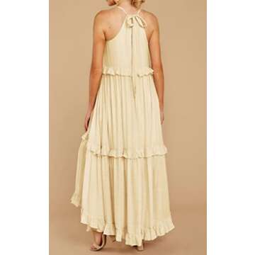 R.Vivimos Womens Summer Dress Cotton Sleeveless Halter Layered Ruffles Casual Boho Flowy Maxi Dress ...