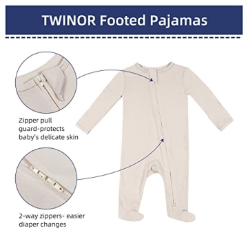 TWINOR Baby Footed Pajamas with Mittens - Soft Bamboo Romper