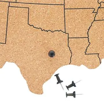 Cork Board Map of The United States with 10 Pins to Mark Travels, Home and Office Wall Decor- Continental USA Cork Board (16 x 10 x 0.3 in)