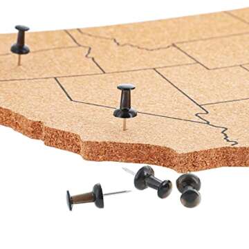Cork Board Map of The United States with 10 Pins to Mark Travels, Home and Office Wall Decor- Continental USA Cork Board (16 x 10 x 0.3 in)