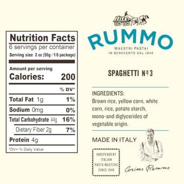Rummo Gluten Free Spaghetti Pasta N.3 - Corn & Rice Pasta Noodles, GF Spaghetti, Thin Pasta Noodles,...