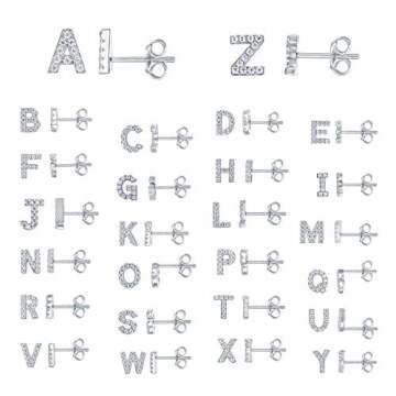 PAVOI 925 Sterling Silver CZ Simulated Diamond Stud Earrings Fashion Alphabet Letter Initial Earrings - A