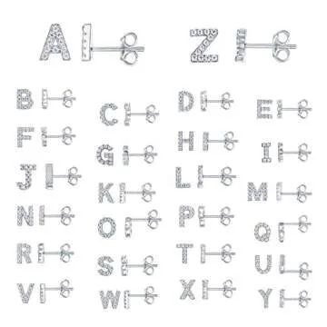 PAVOI 925 Sterling Silver CZ Simulated Diamond Stud Earrings Fashion Alphabet Letter Initial Earrings - A