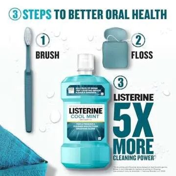 Listerine Cool Mint Antiseptic Mouthwash, Daily Oral Rinse Kills 99% of Germs That Cause Bad Breath, Plaque and Gingivitis for a Fresher, Cleaner Mouth, Cool Mint Flavor, 500 mL
