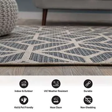 Rugshop Contemporary Geometric Rug for Patio, Dec, Balcony, Indoor/Outdoor Area Rug 7'10" x 10' Blue