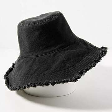 HZEYN Women Wide Brim Bucket Hats Summer Vacation Casual Beach Sun Hats (Black)