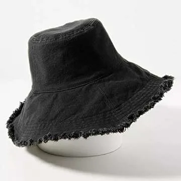 HZEYN Women Wide Brim Bucket Hats Summer Vacation Casual Beach Sun Hats (Black)