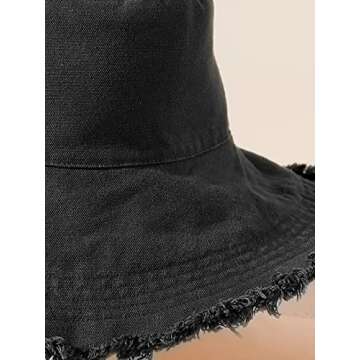 HZEYN Women Wide Brim Bucket Hats Summer Vacation Casual Beach Sun Hats (Black)