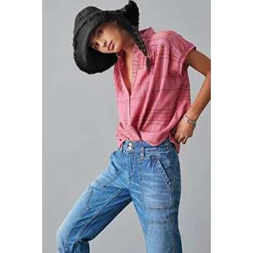 HZEYN Women Wide Brim Bucket Hats Summer Vacation Casual Beach Sun Hats (Black)