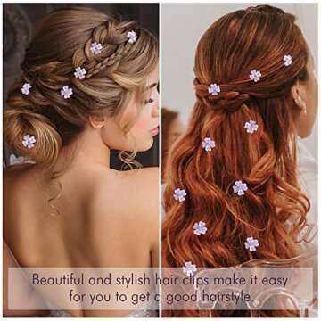 YISSION 20Pcs Mini Purple Flower Hair Clips with Rhinestone Cute Hair Pins Decorative Hair Clips Wed...